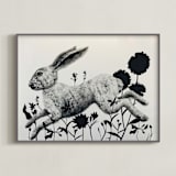 "Leaping Hare" - Art Print in Ash by Holly Hudson - Framed