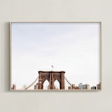 "Minimalist's View of the Brooklyn Bridge" - Art Print in Sunset Sky by The One With Wanderlust - Framed