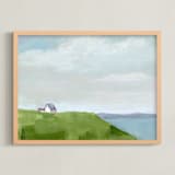 "House on the Hill" - Art Print in Ocean Blue by Jen Tips - Framed