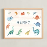 "Dino Friends" - Personalized Art Print in Amber by Teju Reval - Framed