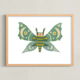 "Midnight Moth" - Art Print in Ocean Teal by Sarah Hand - Framed