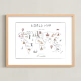 "Travel World Map" - Art Print in Ice by Teju Reval - Framed