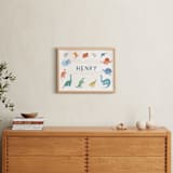 "Dino Friends" - Personalized Art Print in Amber by Teju Reval - In a Room