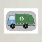 "The Garbage Recycle Truck" - Personalized Art Print in Moss by Rebecca Marchese - Unframed