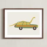 "Driving Apatosaurus" - Art Print in Citron by Morgan Kendall - Framed
