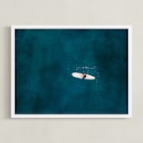 "Waiting on Waves" - Art Print in Dark Teal by Jessica Rice - Framed