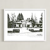 "Custom House Portrait with Text" - Custom Print in Olive Shadow by Minted - Framed