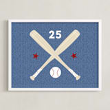 "Little Slugger Series 3" - Personalized Art Print in Denim by Pinky Diamond Studio - Framed