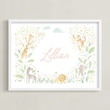 "Petite Jungle Frame" - Personalized Art Print in Soft Pink by Jennifer Wick - Framed