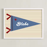 "Little Slugger Series 2" - Personalized Art Print in Denim by Pinky Diamond Studio - Framed