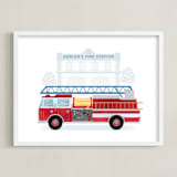 "Fire Engine to the Rescue" - Personalized Art Print in Flame by Paper Sun Studio - Framed