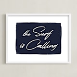 "The Surf is Calling" - Art Print in Deep Navy by AK Graphics - Framed