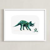 "Triumphant Triceratops" - Art Print in Leaf by Kayla King - Framed