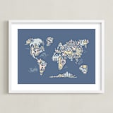 "Scandi World Map" - Art Print in Navy by Jessie Steury - Framed