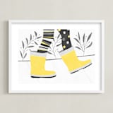 "rainboots on sunny days" - Art Print in dandelion yellow by Leanne Friedberg - Framed