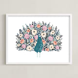"Peacock Blooming Love" - Art Print in Peacock Blue by Afton Harding - Framed