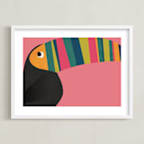 "Stripy Toucan" - Art Print in Coral by Catherine Culvenor - Framed
