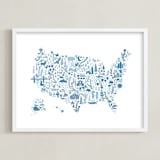 "Little Big United States Map" - Art Print in Blueberry by Jessie Steury - Framed
