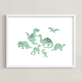 "Darling Dinos" - Art Print in Fern by Jessie Steury - Framed