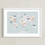 "Dino World" - Art Print in Ocean Blue by Teju Reval - Framed