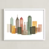 "Philadelphia Skyline" - Art Print in Fog by Katherine Moynagh - Framed