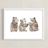 "Three Little Bears" - Art Print in Bear Cub Brown by Lauren Rogoff - Framed