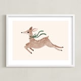 "Deer With Bow" - Art Print in Hunter Green by Vivian Yiwing - Framed
