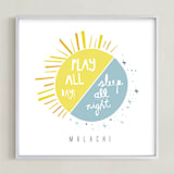 "Play All Day, Sleep All Night" - Personalized Art Print in Light Slate by Lisa Nelson - Framed