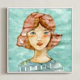 "While I wait" - Art Print in Turquoise by Lulaloo - Framed Canvas
