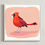 "Inquisitive Cardinal" - Art Print in Melon by Betty Hatchett - Framed Canvas