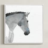 "White Stallion in Profile" - Art Print in Blue Grey by Stephanie Toral - Framed Canvas