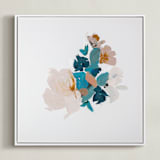 "Botanical Series Turquoise" - Art Print in Turquoise and Orange by Caryn Owen - Framed Canvas