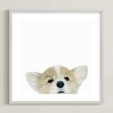 "Corgi Puppy" - Art Print in nougat by Deborah Chou - Framed