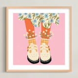 "Daisy Feet" - Art Print in Pink Daisy by Janna Sue Design - Framed