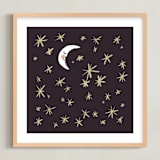 "Good Night Moon and Stars" - Art Print in Dark by Patrice Horvath - Framed