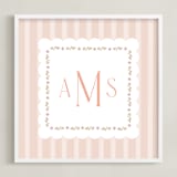 "Meadow Stripes Monogram" - Personalized Art Print in Blush by Ana Sharpe - Framed