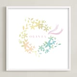 "Floral Crown" - Personalized Art Print in Blush by Lori Wemple - Framed