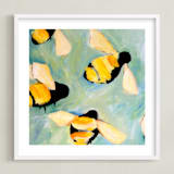 "Happy Bees" - Art Print in Morning Sky by claire whitehead - Framed