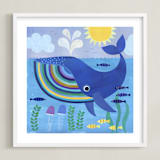 "Little Blue Whale" - Art Print in Medium Blue by melanie mikecz - Framed