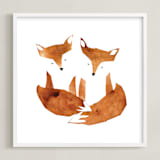 "Twin Foxes" - Art Print in Earthy Red by Mia Posada - Framed