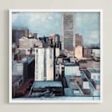 "Looking Downtown" - Art Print in grey blue by Hadas Tal - Framed