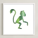 "Green Party Monkey" - Art Print in Silhouette Green by Jeff Preuss - Framed