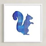 "Blue Party Squirrel" - Art Print in Silhouette Blue by Jeff Preuss - Framed