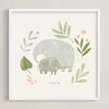 "Elephant duo" - Personalized Art Print in Soft Sage Green by Tati Abaurre - Framed