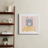 "Stripe Top Bear" - Art Print in Pale pink and Mustard by Megan Monismith - In a Room