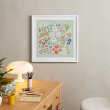 "Bunnies in the Garden" - Art Print in Seafoam Blue by Anne Lehman Stolpe - In a Room