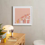 "Positano Houses" - Art Print in Peachy Pink by Laura Mitchell - In a Room