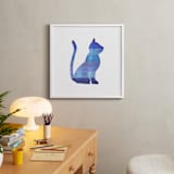 "Blue Party Kitty" - Art Print in Silhouette Blue by Jeff Preuss - In a Room