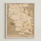 "Stockton, CA, vintage-looking city map" - Art Print in Sepia by Rosana Laiz Blursbyai - Framed