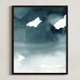 "Mist Rises Over the Water" - Art Print in Indigo Blue by Renee Anne Bouffard-McManus - Framed